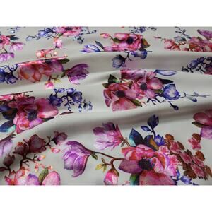 Pink White Flower/Floral Techno Foil Print Fabric By the Yard Stretch Poly 60 in